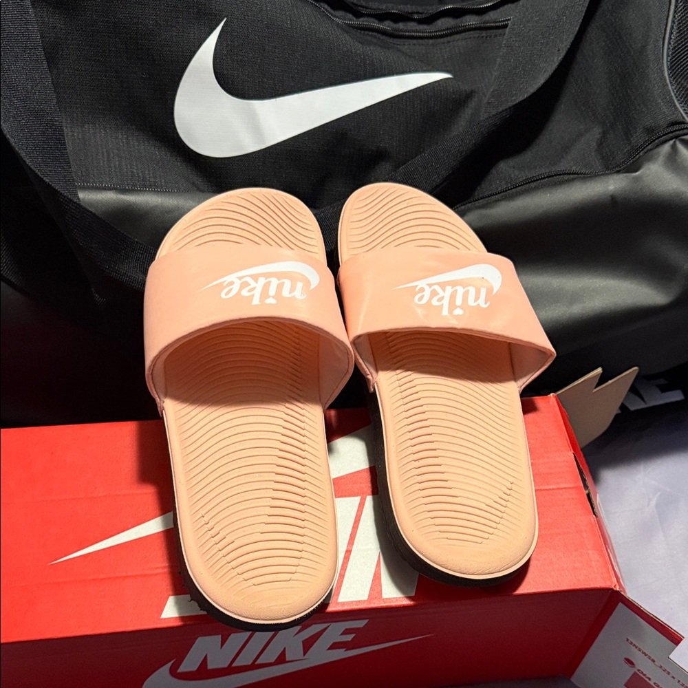 Nike Peach/Light Pink Slide Sandals with White Logo